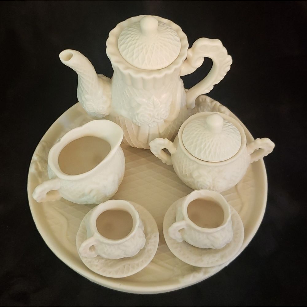 Vintage 10 Pc Miniature Jade (Ceramic) Floral Tea Set - Picture 12 of 12